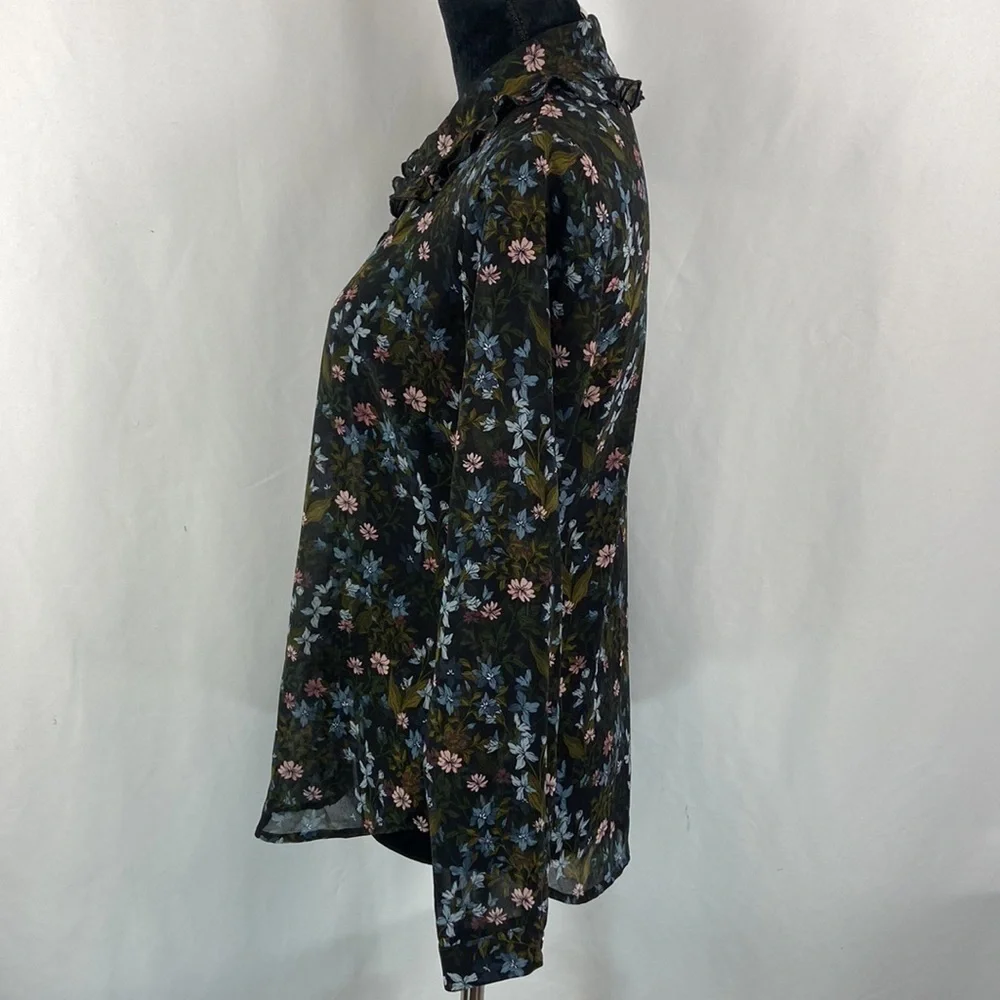 Cabi Sheer Floral Button Down Blouse with Ruffle Collar - Picture 5 of 8